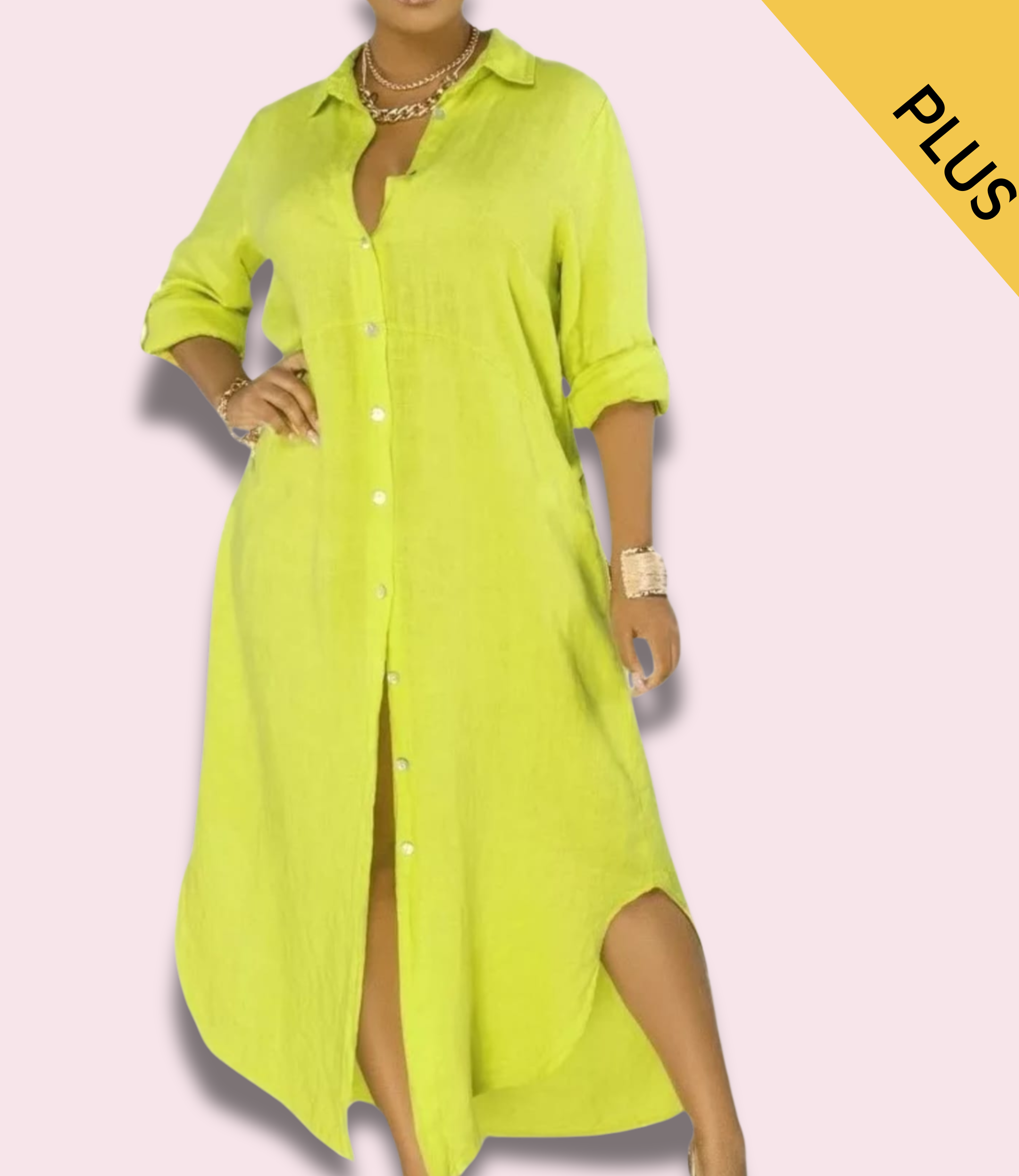 Side Slit Shirt Maxi Dress Large / Verde Side Slit Shirt Maxi Dress Large / Verde