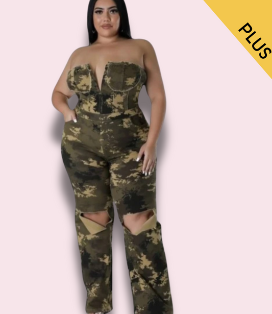 Plus Size Camo Jumpsuit