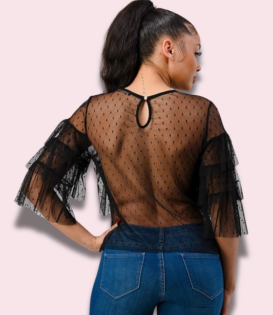 Stylista Ruffle Mesh Top