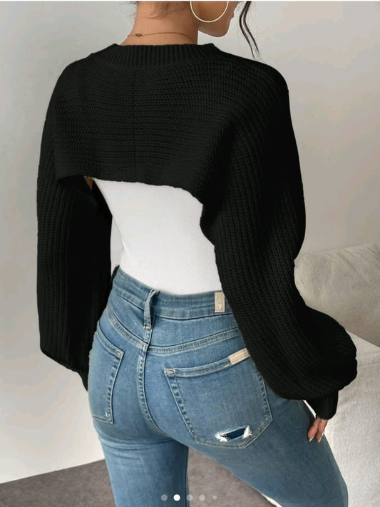 cropped bolero sweater with soft chunky knit sleeves