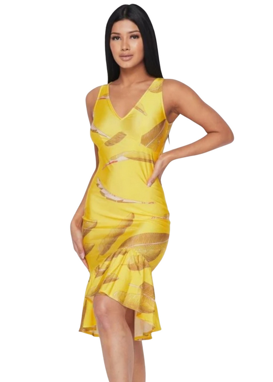 Slinky Golden Feather Dress